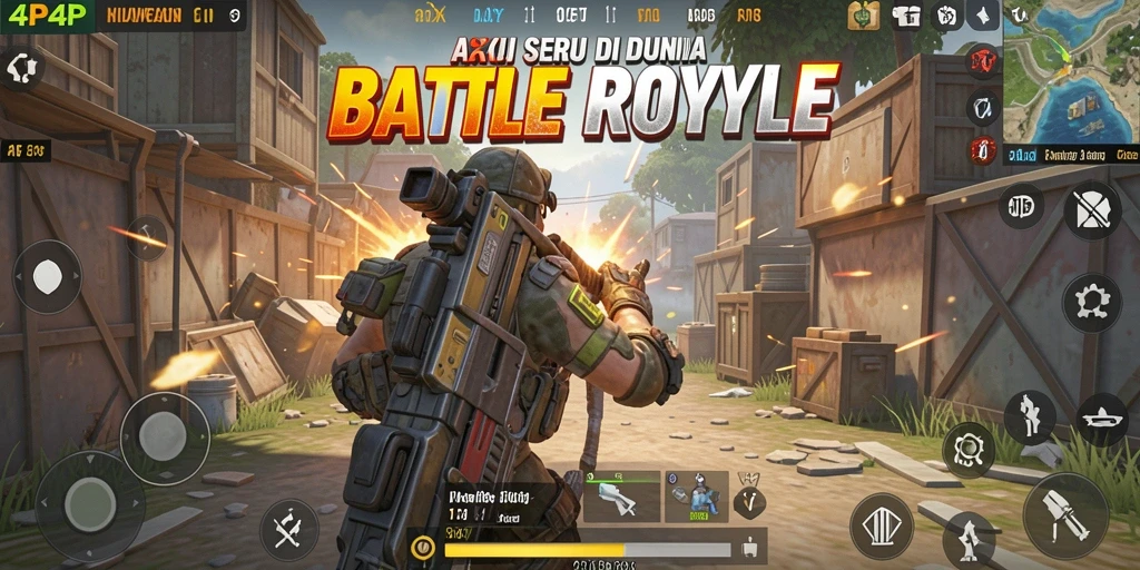 Tampilan gameplay seru dari 4P4P dengan aksi Battle Royale yang mendebarkan.