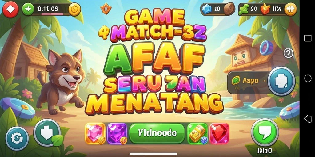Screenshot gameplay AFAF menampilkan aksi mencocokkan permata yang seru.