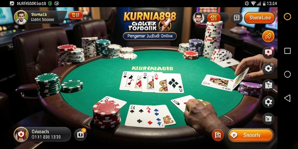 Tampilan gameplay yang menegangkan dalam aplikasi Poker KURNIA898.