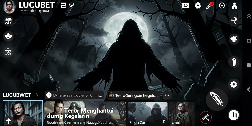 Screenshot LUCUBET menampilkan suasana mencekam dengan karakter menakutkan.