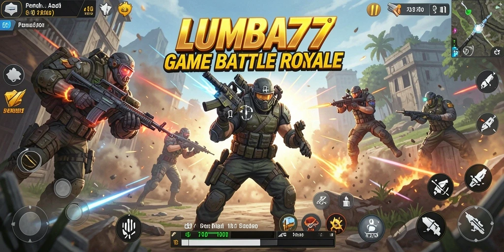 Gameplay seru LUMBA77 dalam medan perang Battle Royale.
