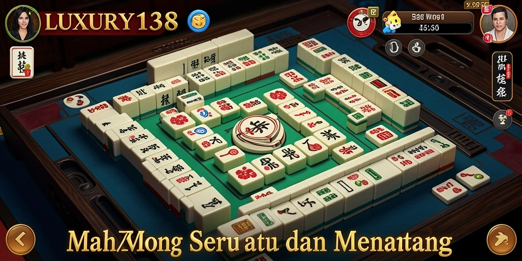 Screenshot gameplay LUXURY138 menampilkan papan Mahjong yang penuh warna.