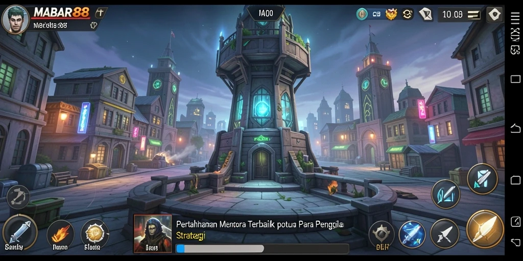 Screenshot gameplay MABAR88 menampilkan aksi pertahanan menara yang mendebarkan.