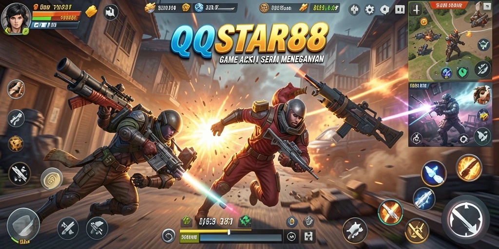 Screenshot QQSTAR88 menampilkan aksi intens di medan pertempuran.