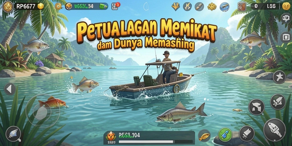 Screenshot gameplay RP6677 dengan aksi memancing yang seru.