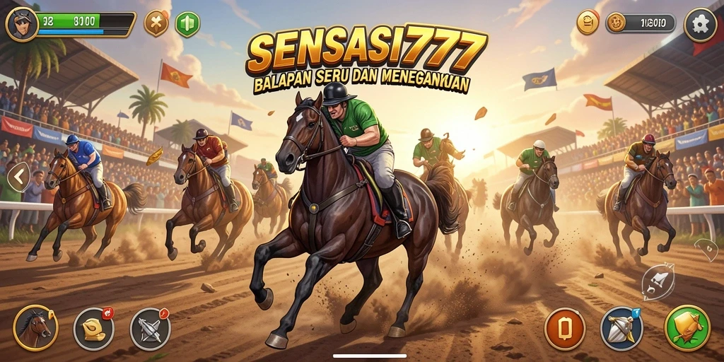 Tampilan gameplay seru dalam balapan SENSASI777 dengan kendaraan cepat.
