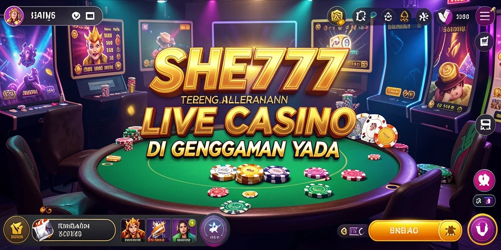 Screenshot gameplay <strong>SHE777</strong> menampilkan dealer langsung yang berinteraksi dengan pemain.