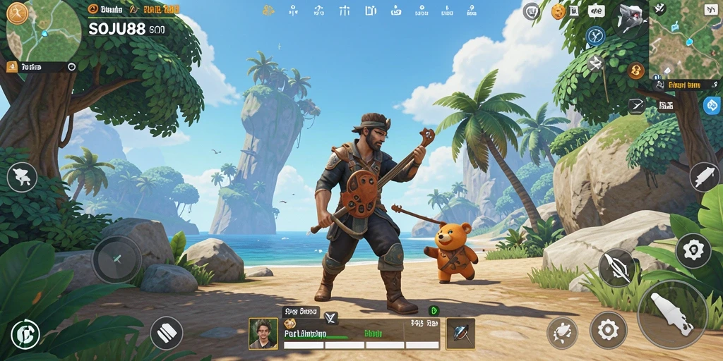 Screenshot gameplay SOJU88 menampilkan eksplorasi dunia terbuka yang luas.