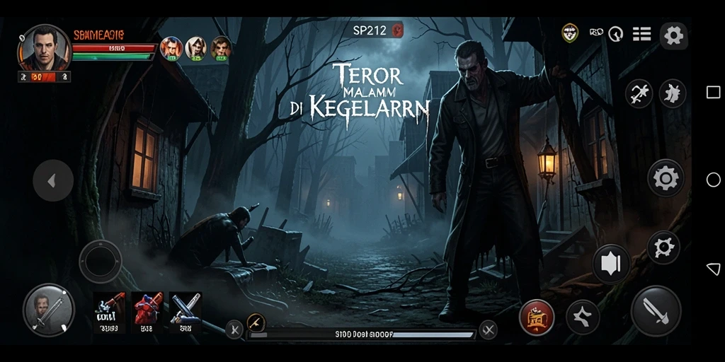 Screenshot menunjukkan karakter utama berlari dari makhluk menyeramkan di kegelapan.