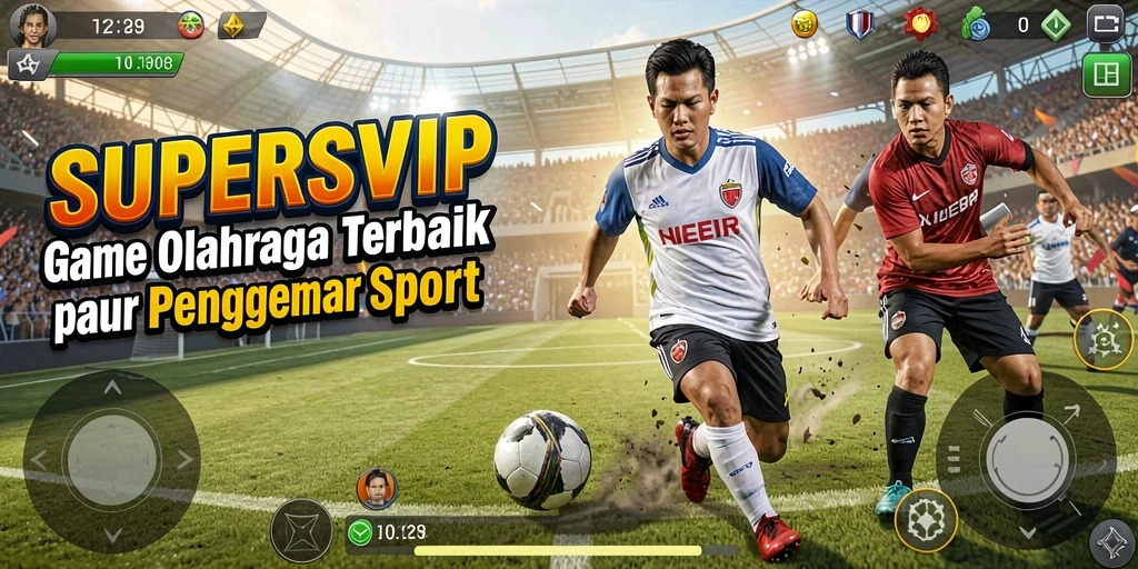 Screenshot dari gameplay <strong>SUPERSVIP</strong> menampilkan aksi seru dalam pertandingan olahraga.