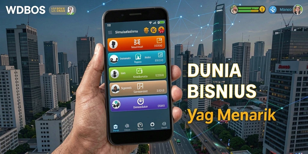 Tampilan gameplay WDBOS yang menonjolkan manajemen bisnis.
