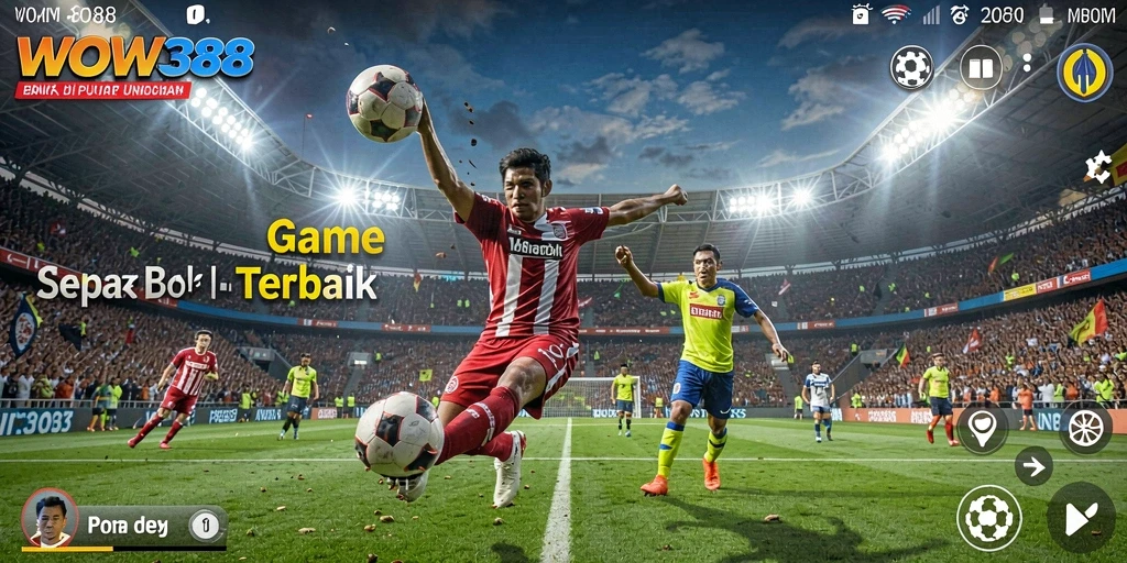 Screenshot utama WOW388 menampilkan gameplay sepak bola yang mendebarkan.